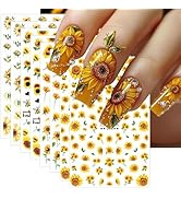 8Sheet Spring Summer Sunflower Nail Art Stickers Yellow Floral Nail Stickers 3D Self-Adhesive Let...