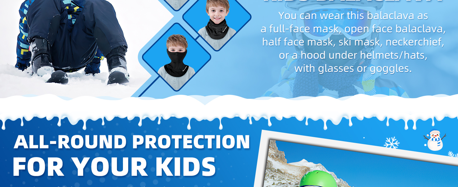 ICOCOPRO Kids Balaclava, Unisex Ski Mask Kids, Neck Warmer Gaiter Fleece Windproof Cycling Balaclava for Boys and Girls Kids Ski Mask