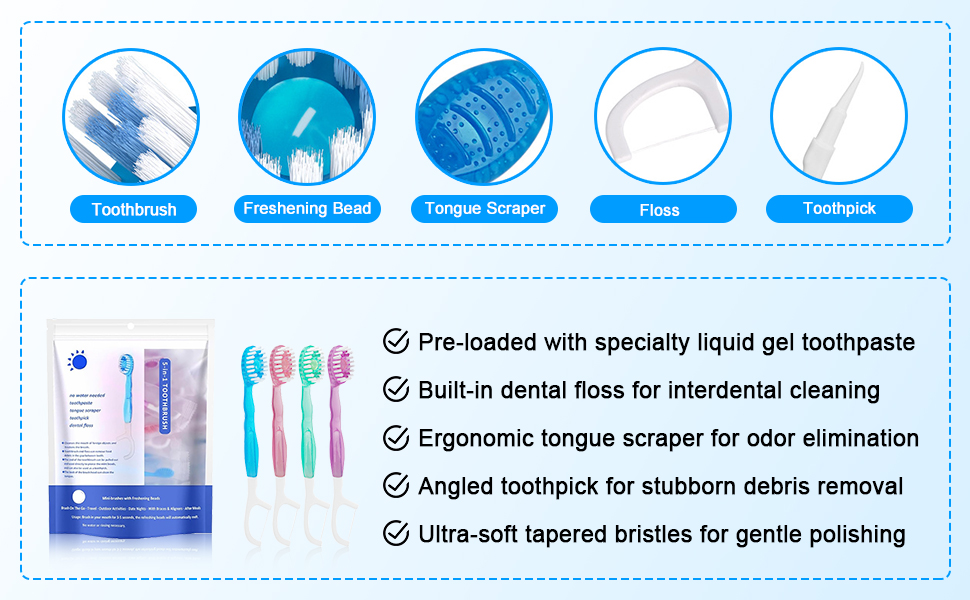 5 In 1 Disposable Mini Toothbrush