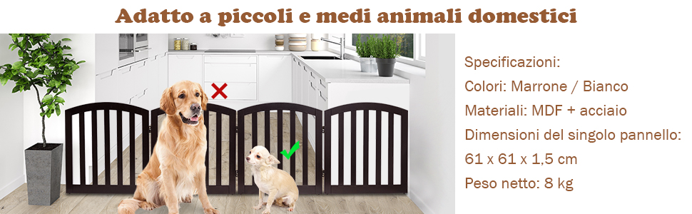 COSTWAY Cancelletto Per Cani Pieghevole In Legno Con 4 Ante, Ideale Per Cani Di Piccola/Media Taglia, Adatto A Scale, Soggiorno E Cucina, 246 X 61 Cm, Bianco 18 1