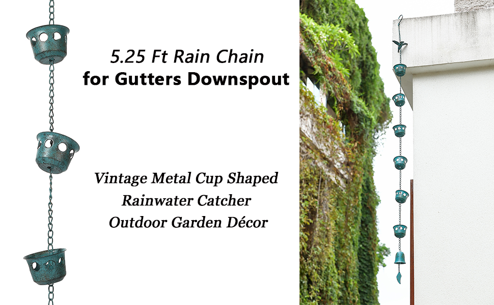frymucz 5.25 Ft Rain Chain for Gutters Downspout, Metal Cup