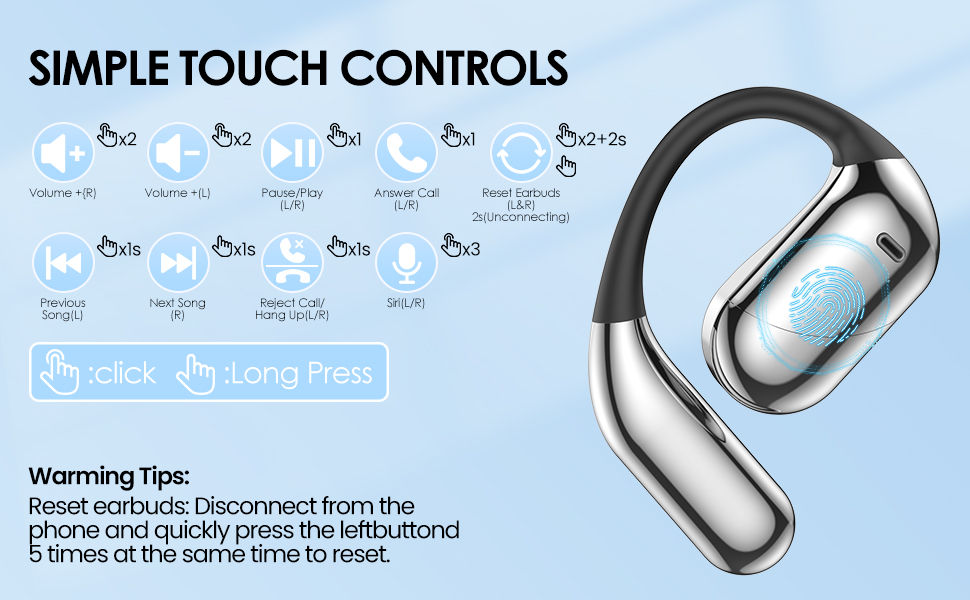 Intelligent Touch Screen Open Ear Bluetooth
