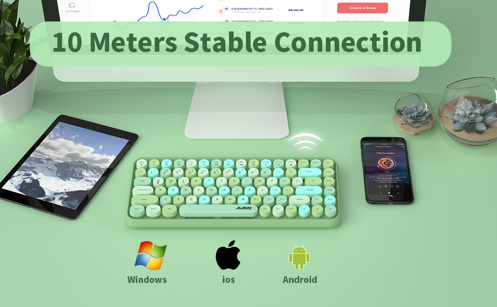 DAIDAI 84 Key Retro Bluetooth Keyboard with Cute Round