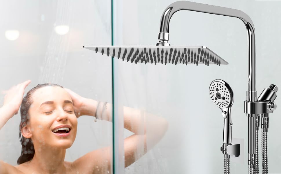 Goldenhome Shower Head Combo, 8'' High Pressure Rainfall Shower Head