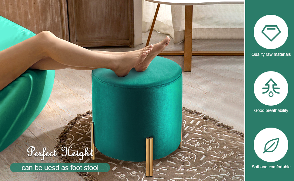 Round Ottoman Velvet Upholstered Footrest Stool Modern