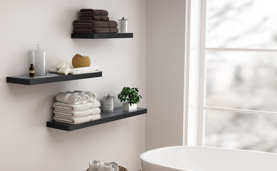 WELLAND 12" Deep Espresso Floating Shelf, Wall Shelf Display Floating