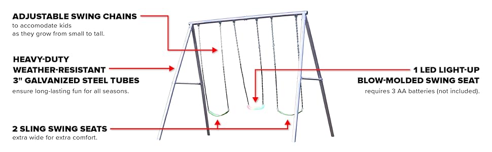 Sportspower Patriot Metal Swing Set with 2 swings 1 LED swing, Made in USA patriot swing set ms-1042
