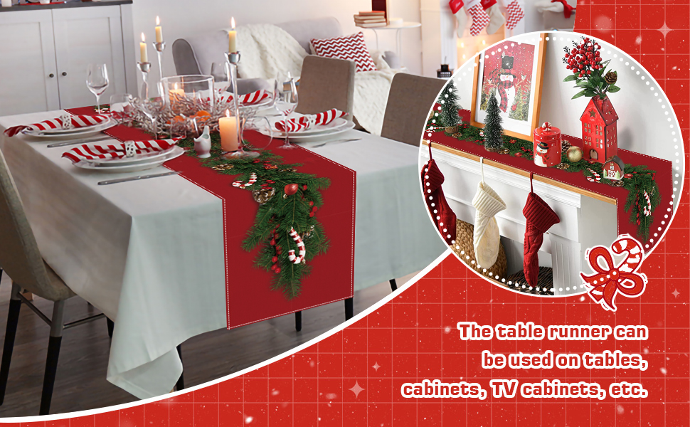 Christmas Table Runner, Red Linen Christmas Table Runners Tablecloth