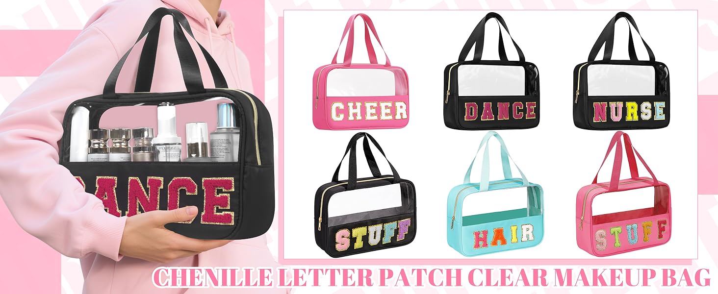 Chenille letter makeup bag with handles