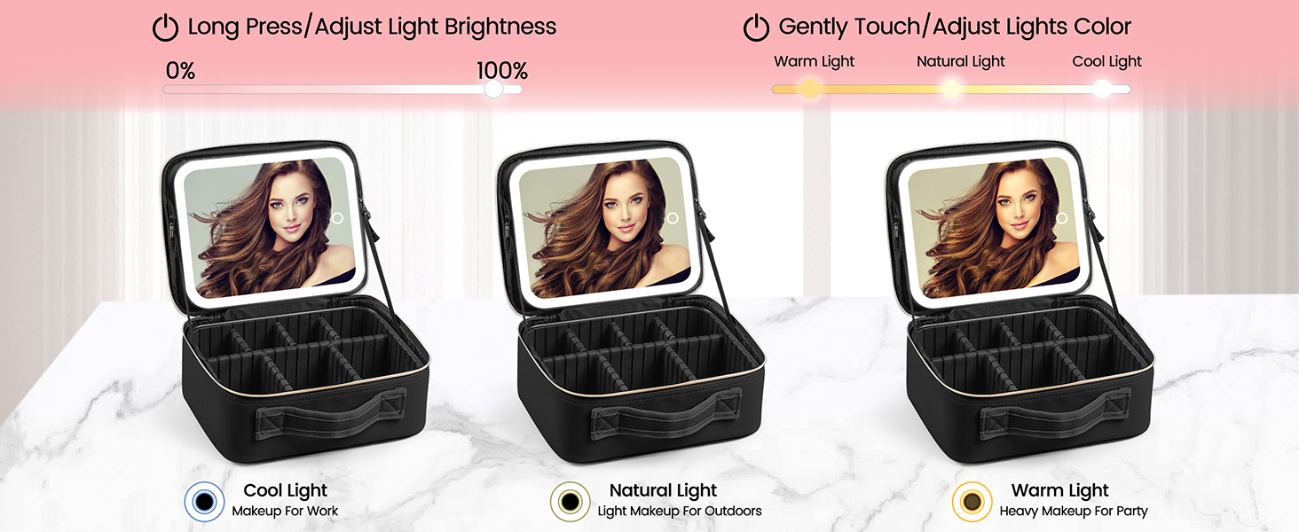 Travel Makeup Bag With LED Mirror
