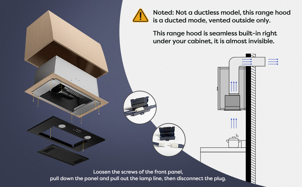 CIARRA Insert Range Hood 20 inch with Push Button Control 450 CFM Black Range Hood