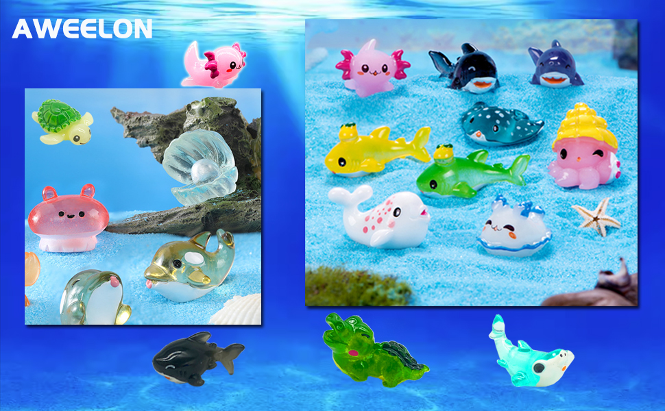 AWEELON 32Pcs Ocean Themed Mini Resin Axolotl Miniature