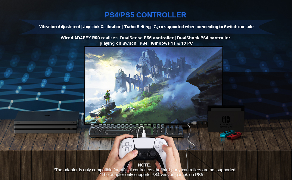 Controller Adapters, Black, Wired Controller Adapter for Switch PS4