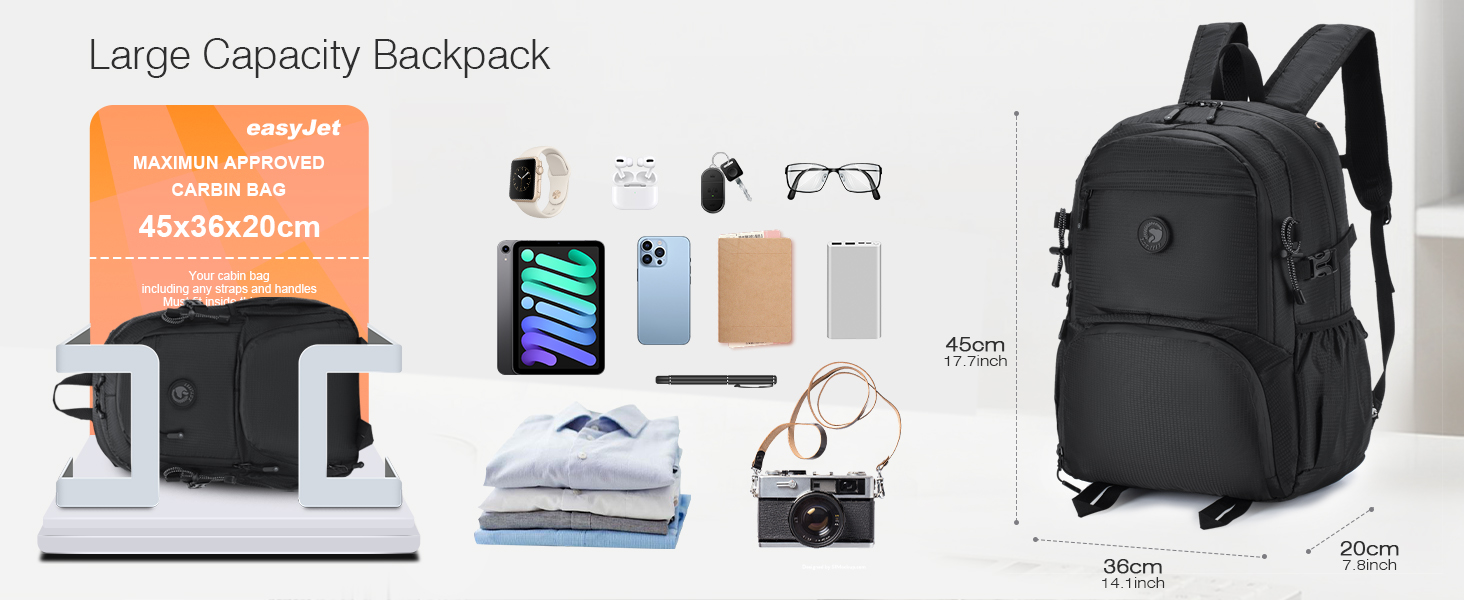 SPAHER Sac à Dos Voyage Cabine Avion 45x36x20 Easyjet 32L