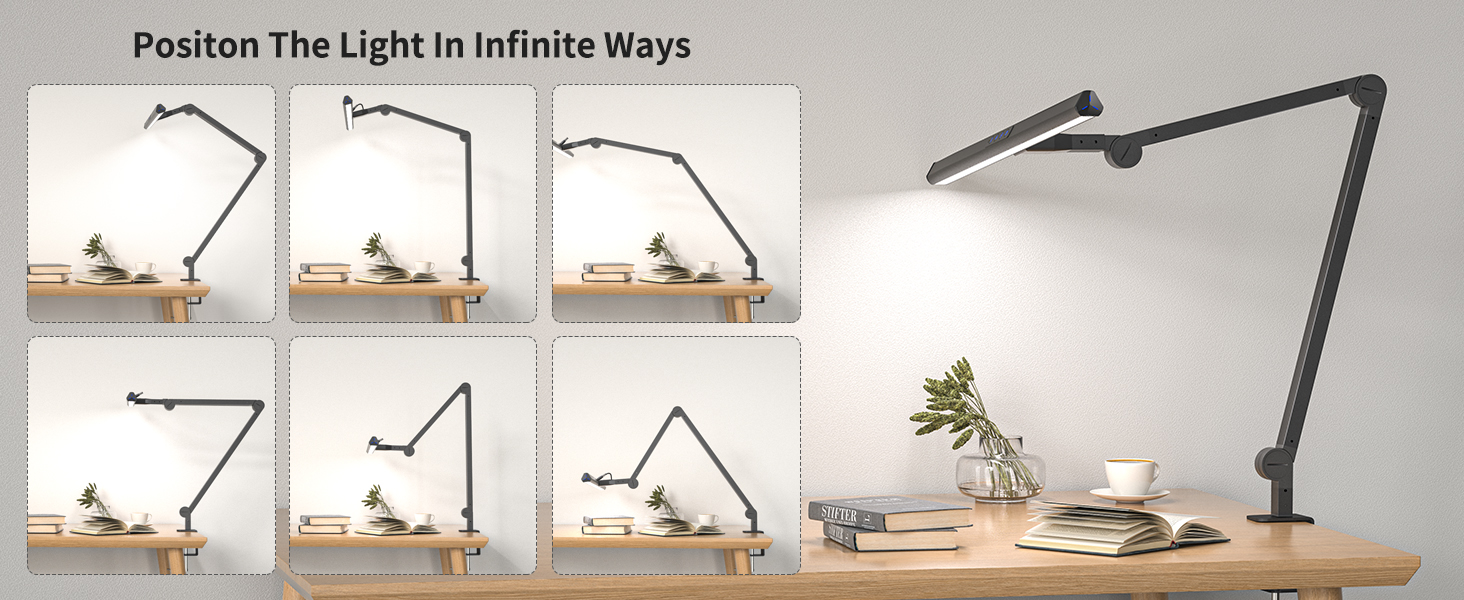 12W LED Desk Lamp with Clamp, KableRika Bright Swing Arm Desk Lamp