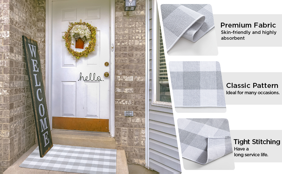 joybest Buffalo Plaid Doormats Rug 27.5 x 43.3 Inches Grey and White Checkered Rug