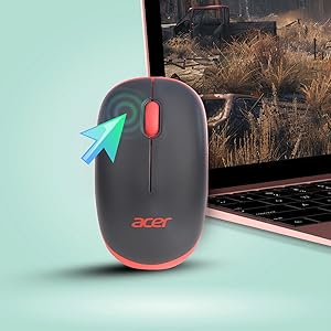 Acer Flow Wireless Mouse | 1600 DPI Optical Sensor | 2.4GHz Wireless with USB Nano Receiver | Ergonomic Lightweight Design | Smooth Tracking for Laptop, PC & Mac – Black/Red 64 5