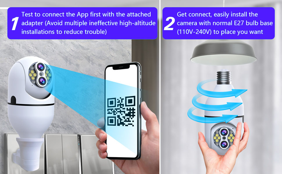 Upgrade 10X Zoom Light Bulb Security Camera,Outdoor Indoor Wireless