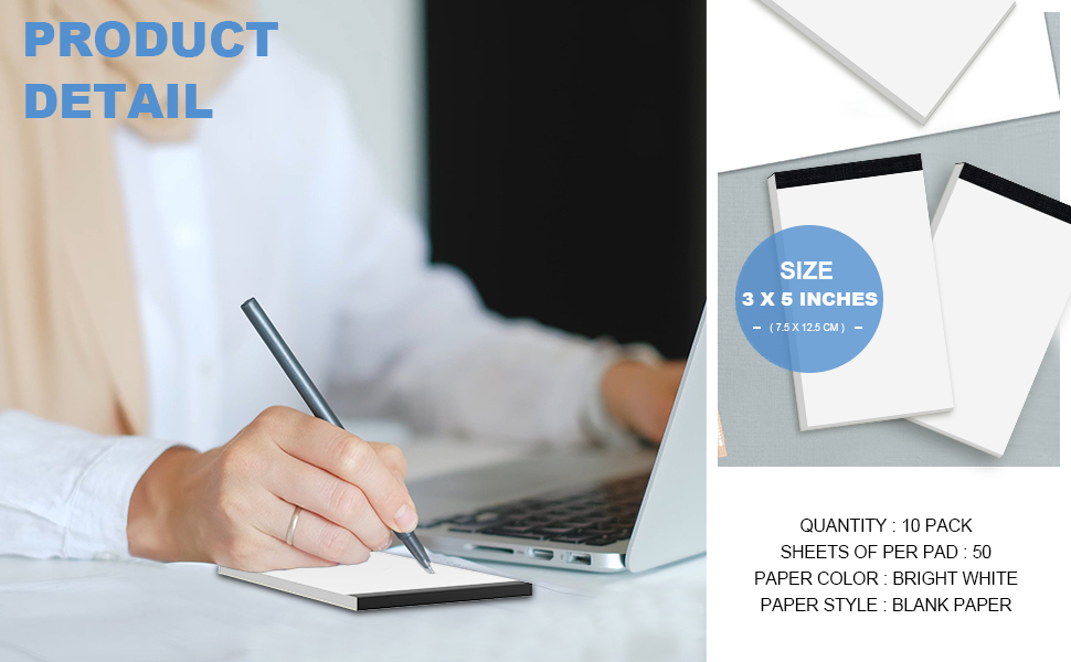Amazon.com : 10 Pack Blank Notepad Ruled for Work 50 Sheets Study ...