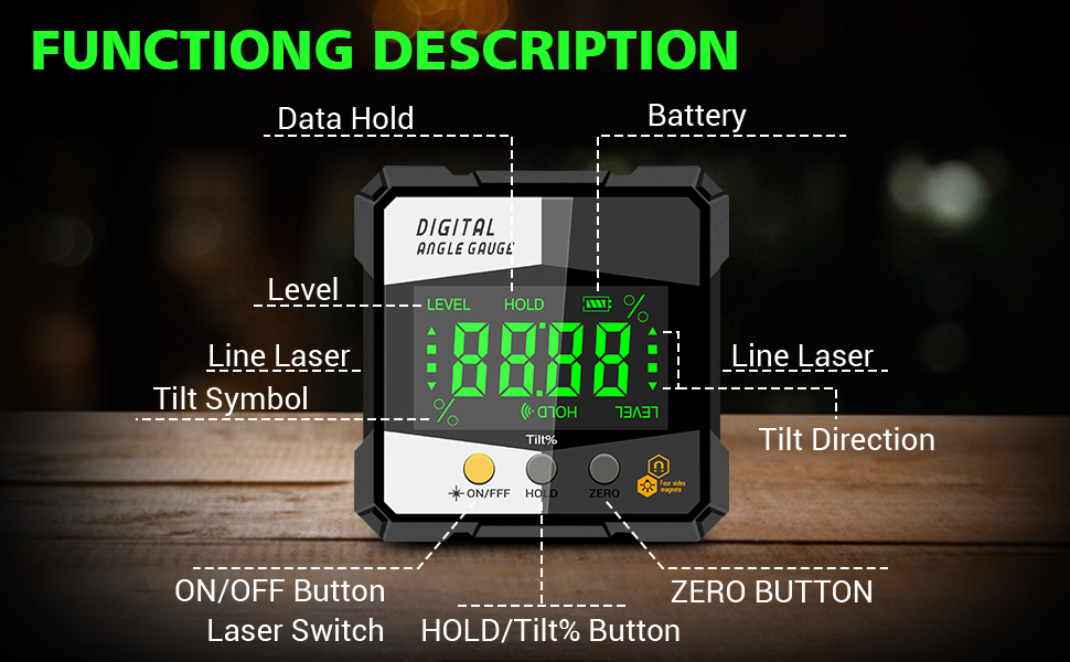 FCYMOV Digital Angle Gauge, 3 in 1 Mini Angle Finder, Laser