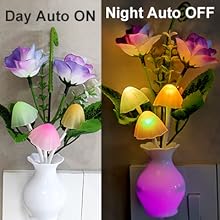 Sensor night light plug into wall purple rose flower lamp