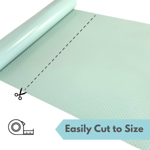 Turquoise reptile tank liner material, text stating "easily cut to size"