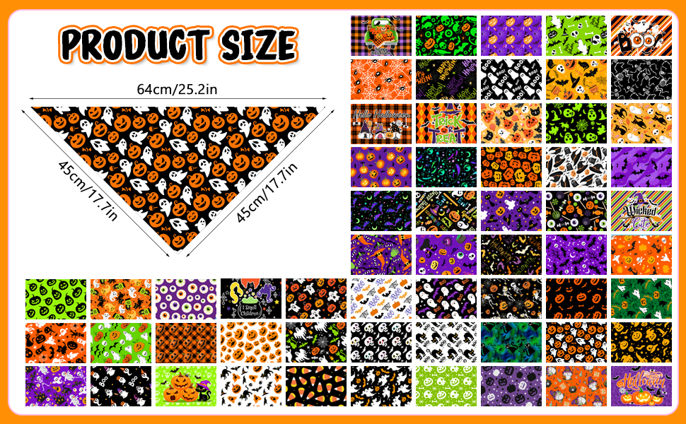 60 Pcs Halloween Dog Bandanas Bulk Adjustable Triangle Dog Scarves Bibs