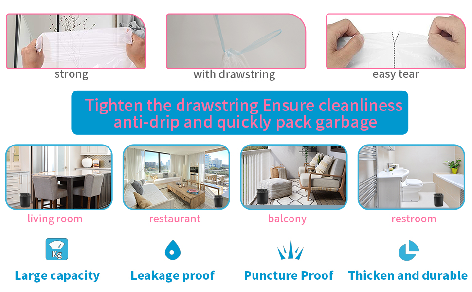 2.5 Gallon Trash Bags With Drawstring, 100 Pcs Trash Can