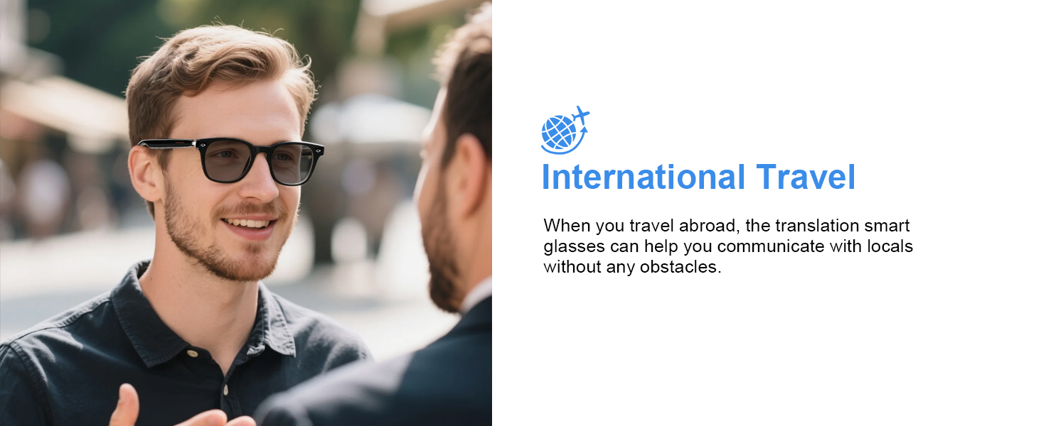smart translation glasses with AI, bluetooth blue light glasses perfect for international travel