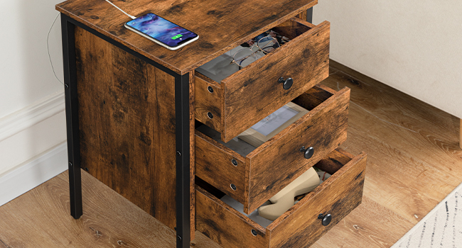 Just in Folding & Espresso's Stache セット Amazon.com: HOOBRO Nightstand with Charging Station, Side