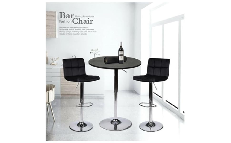 3-Piece Adjustable Swivel Bar Table with Two Bar stools BLACK