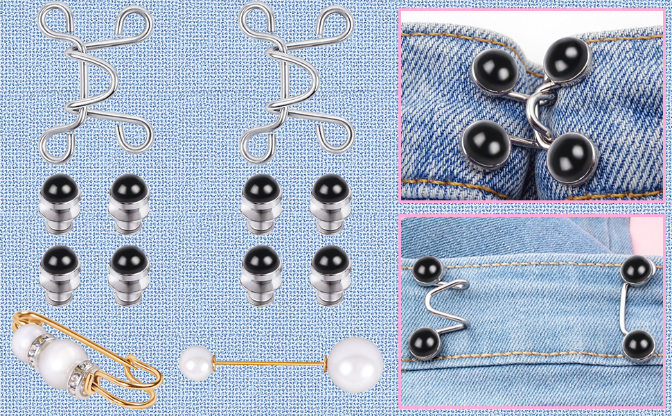 MIKIMIQI 4 Set Adjustable Waist Buckles, 2 Sets NailFree