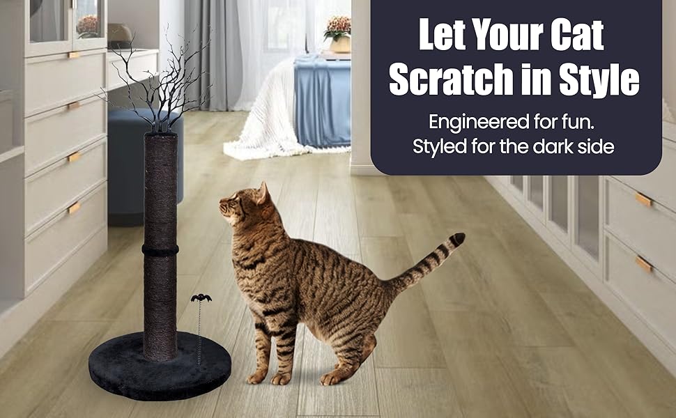 Black Scratching Post, Gothic cat scratching post, goth cat furnitures, gothic cat toys, gothic cat