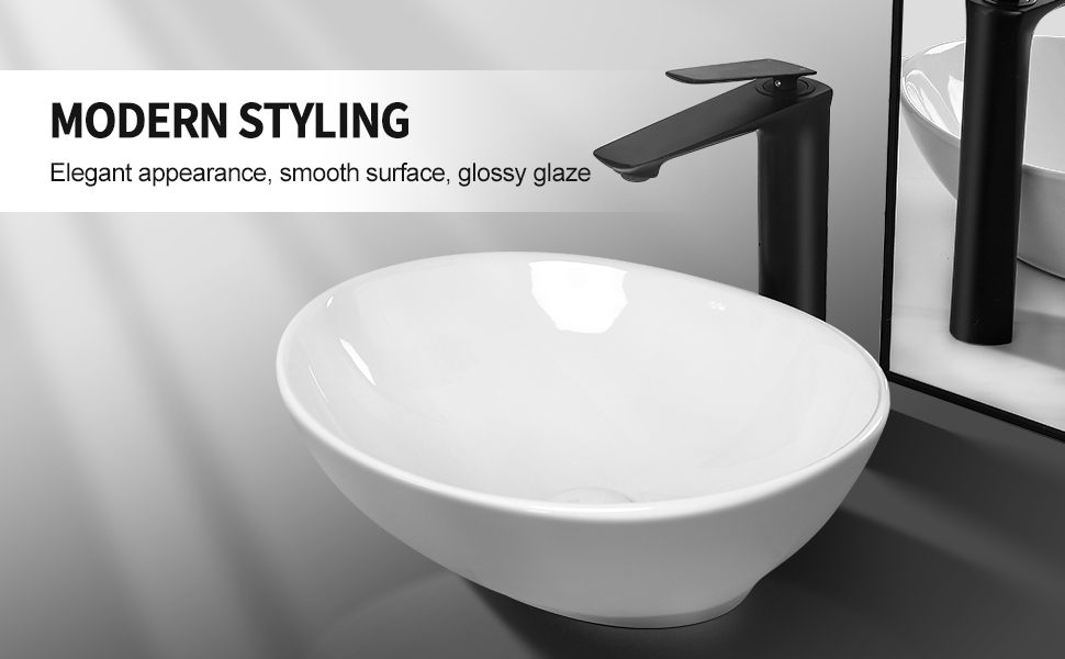 Tysun Oval Vessel Sink 16" x 13" Egg Shape Bathroom Vessel Sink