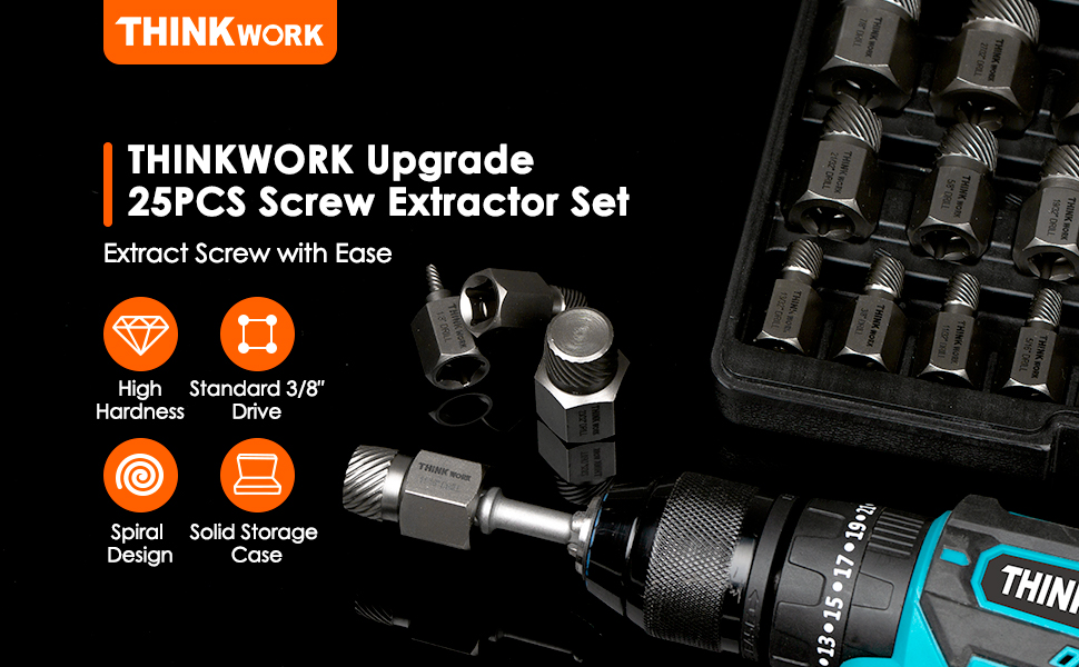 THINKWORK Upgrade Screw Extractor Set, 25Piece 3/8" Inch Drive Easy