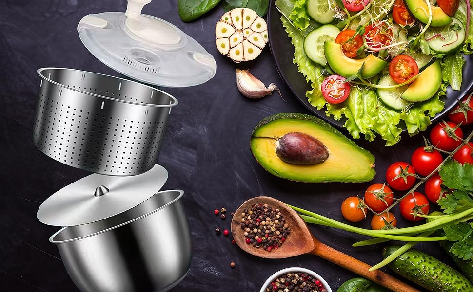 2 in 1 multifunctional stainless steel drain basket drainer,fruit cleaner spinner,oxo salad spinner