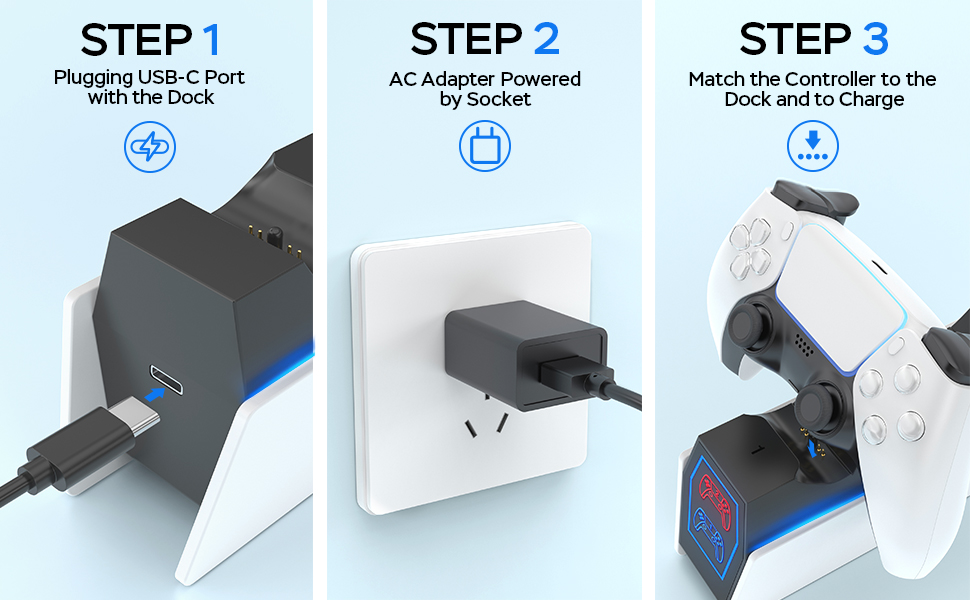 Station de charge pour de PS5, chargeur Ponkor PS5 pour Dualsense avec un