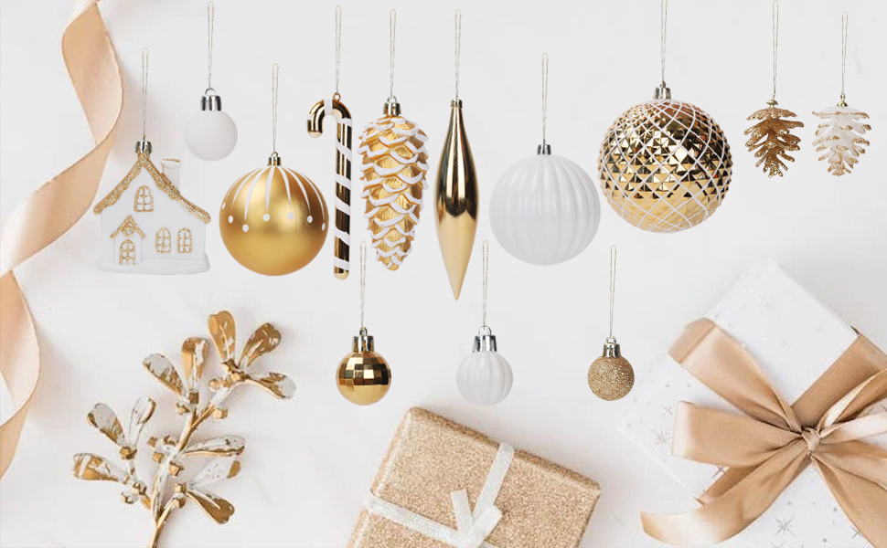 MAYZUS 72CT Gold Christmas Ornaments Set 2023 Decorative