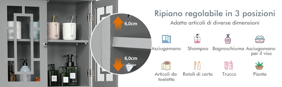 COSTWAY Mobile Per Lavatrice, Organizzatore Bagno Con 3 Mensole, Scaffale Per Bagno Con Mensola Interna Regolabile E 2 Ante, Salva Spazio Per Il Bagno (Bianco) 16 1