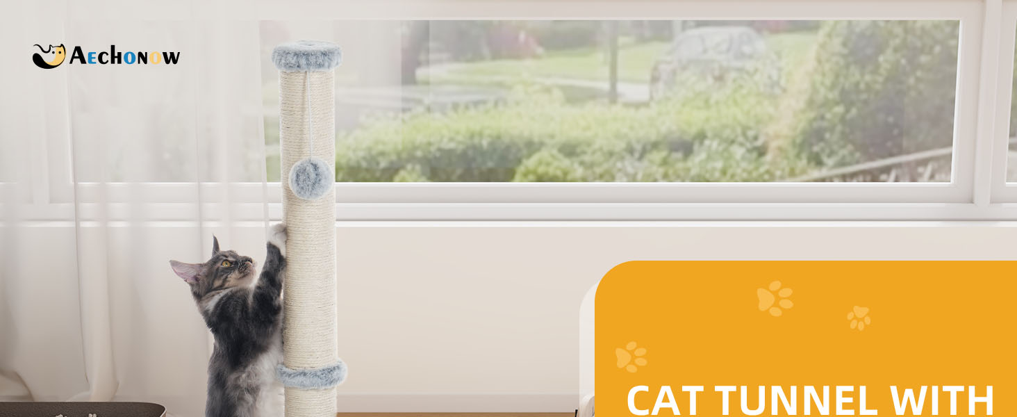 Aechonow 34'' Tall Cat Scratching Post with Cat Tunnel Bed
