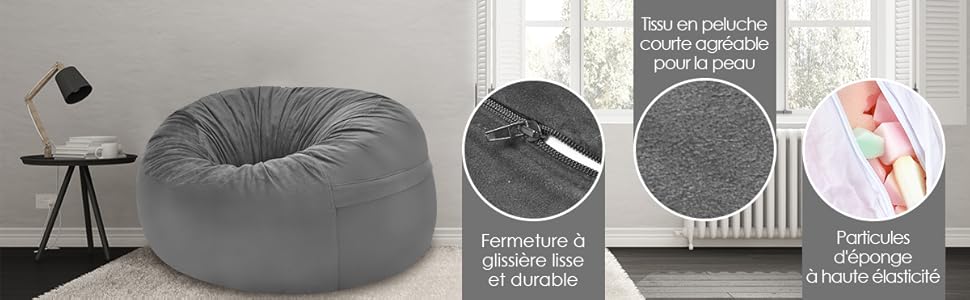 RELAX4LIFE Pouf Géant En Forme De Poire Avec Remplissage D’Éponge, Pouf Poire Avec Housse En Peluche Courte à Fermeture Éclair, Pouf Confortable, Capacité De Charge 150 KG, Pour Salon/Terrasse (Gris) 14 5