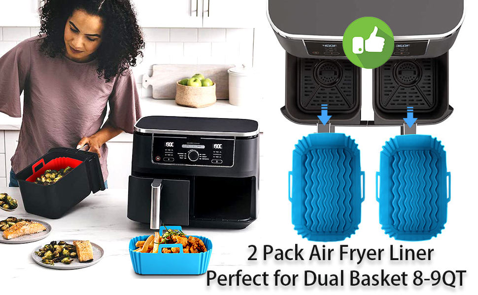 2 Pack Air Fryer Silicone Pot for Ninja Foodi Dual DZ201 Reusable Non