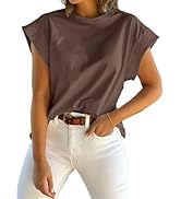 Tankaneo Womens Summer Cap Sleeve Tank Top Crew Neck Solid Casual Loose Fit Basic Tee Shirt