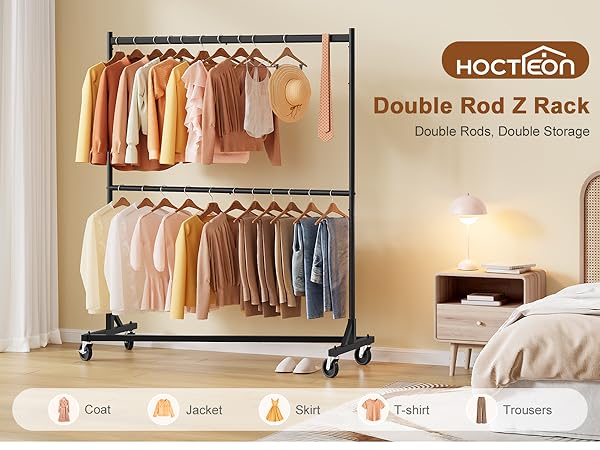 Amazon.com: Hoctieon Double Rod Z Rack, Rolling Clothes