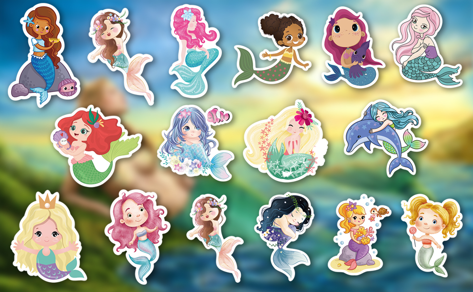 100PCS Cute Mermaid Stickers for Kids Girls Vinyl Cartoon