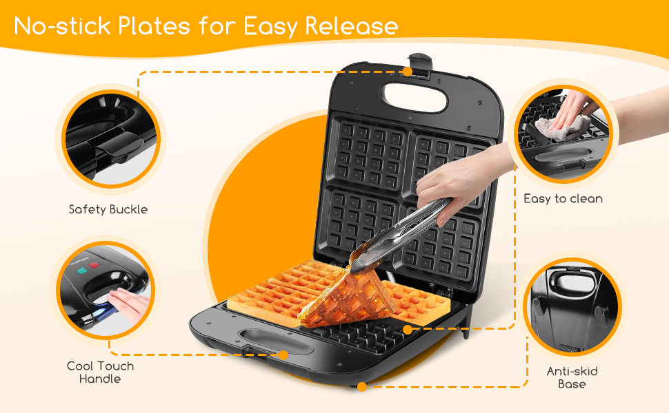 Aigostar 4 Slice Waffle Maker Iron for Family, 1400W Waffle Machine