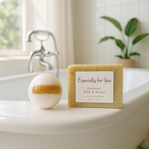 bath bomb and oat milk soap