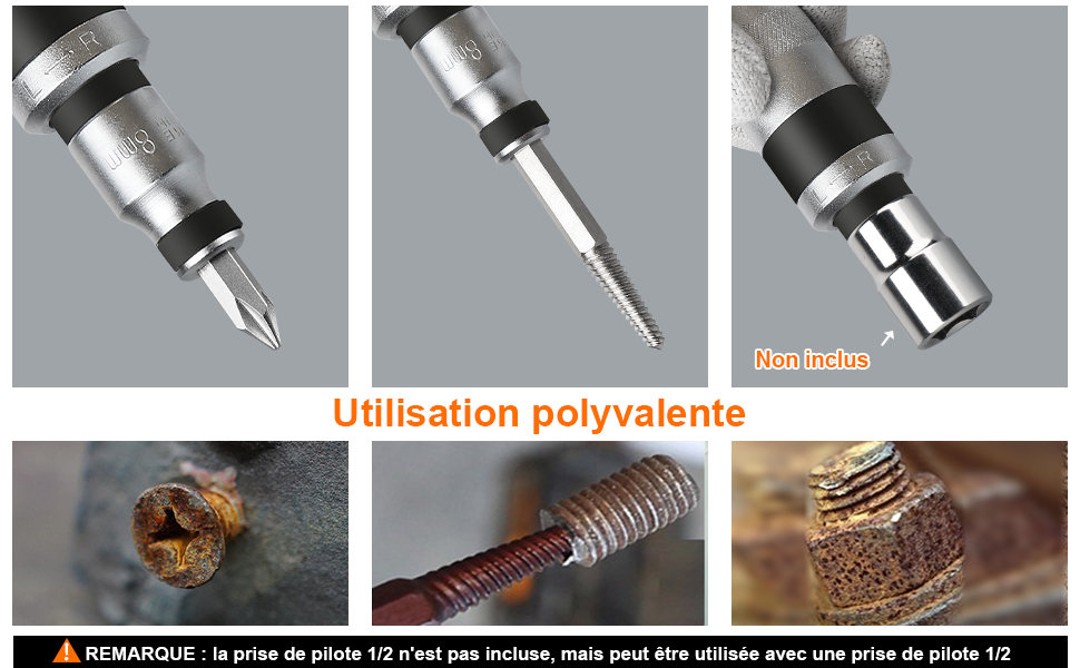 Tournevis A Frapper Professionnel 12 Pièces Tournevis à Frapper Avec Embouts Carrés Conducteurs 1/2 11 55