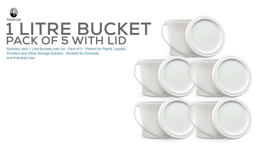 1 Litre Paint Kettle Plastic Bucket with Lid (Pack of 5) Versatile