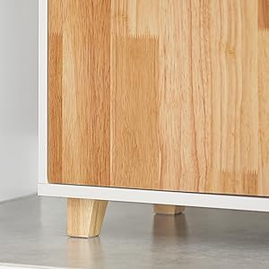 the legs of the cabinet are made from solid wood.